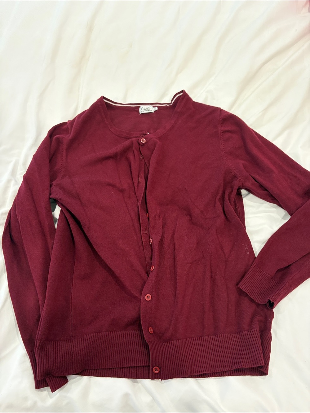 Cielo Burgundy Button-Front Women's Cardigan